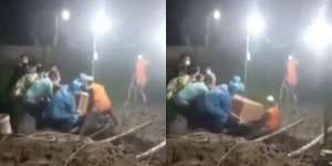 Viral Detik-Detik Petugas Pemakaman Jenazah Terperosok ke Liang Kubur