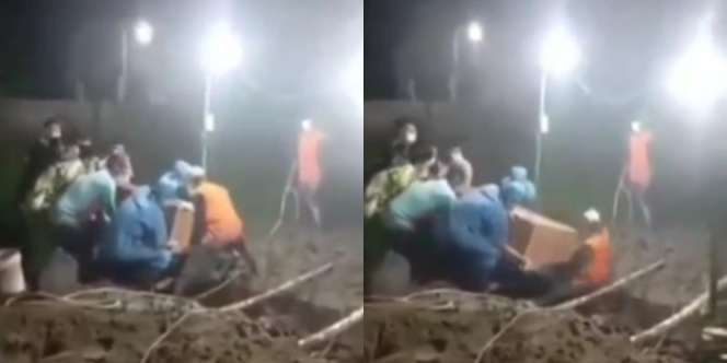 Viral Detik-Detik Petugas Pemakaman Jenazah Terperosok ke Liang Kubur