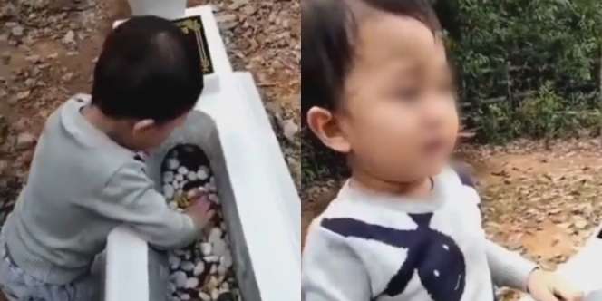 Video Pilu! Bocah Menangis Sambil Terus Memeluk Makam Ayahnya