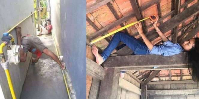 Deretan Gaya Nyeleneh Tukang Bangunan Saat Bekerja yang Bikin Tepuk Jidat