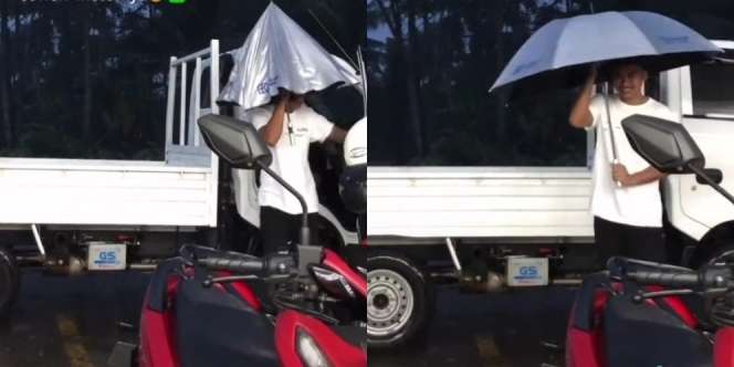 Bucin Abis! Kehujanan, Aksi Pria Jemput Pacarnya Bikin Geleng Kepala