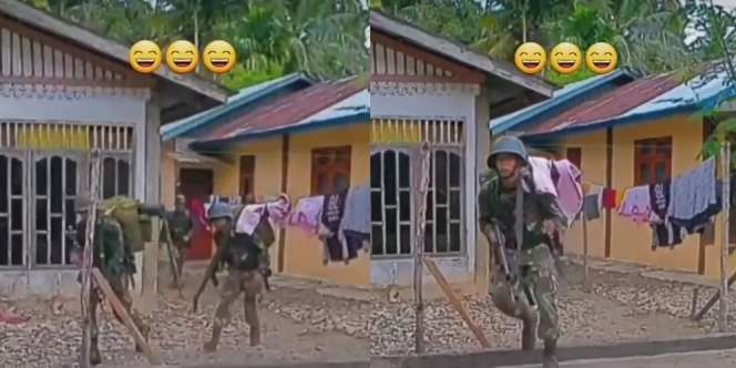 Momen Kocak Prajurit TNI Latihan Perang, Enggak Sengaja Bawa Lari Jemuran