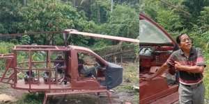 Mesin Motor Mio dan Body Mobil Espass, Kakek Tak Tamat SD Rakit Helikopter
