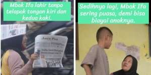 Kisah Mbak Ifa, Wanita Tanpa Kaki yang Hidupi Anak dengan Jualan Koran