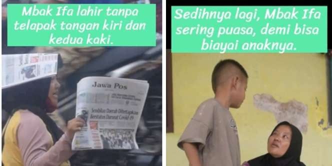 Kisah Mbak Ifa, Wanita Tanpa Kaki yang Hidupi Anak dengan Jualan Koran