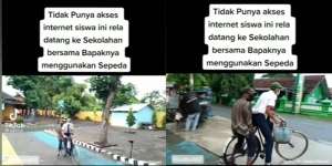 Tak Ada Akses Internet, Siswa Ini Rela ke Sekolah Naik Sepeda Bonceng Bapaknya