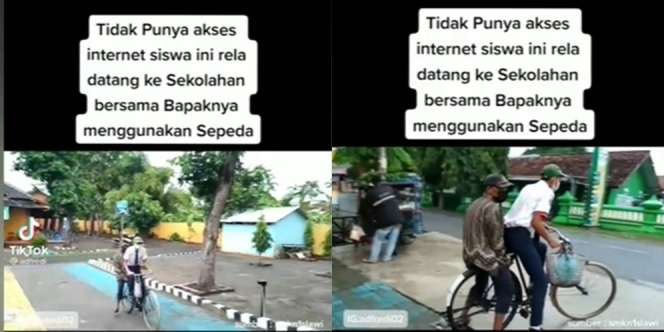 Tak Ada Akses Internet, Siswa Ini Rela ke Sekolah Naik Sepeda Bonceng Bapaknya