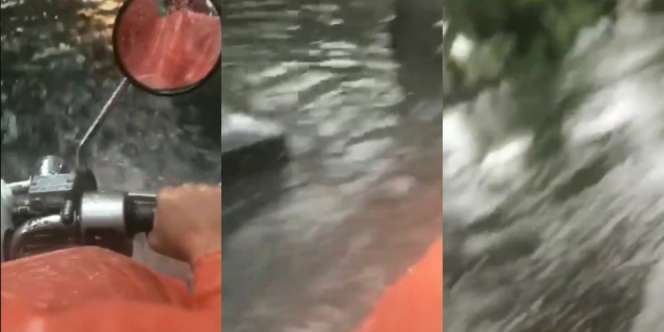 Pemotor Cewek Apes Terabas Banjir, Awalnya Ngakak Endingnya `Blublublub`