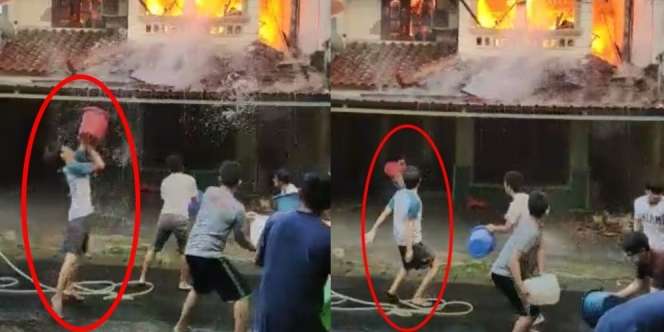 Warga Sibuk Padamkan Api, Aksi Pria Bawa Ember Merah Ini Bikin Emosi