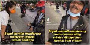 Iba Lihat Bapak Tuntun Motor Habis Bensin, Uangnya Ternyata Cuma Pas Buat Makan