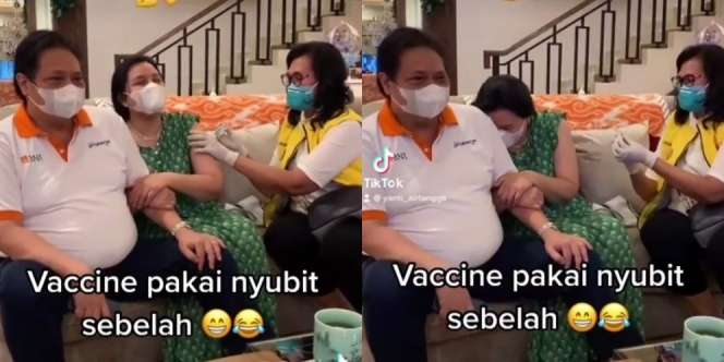 Momen Lucu Istri Menteri Airlangga Disuntik Vaksin, Refleksnya Jadi Sorotan