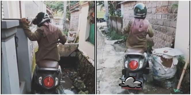 Hanya Emak-Emak yang Bisa Gini, Naik Motor Mepet Selokan, Lihat Endingnya