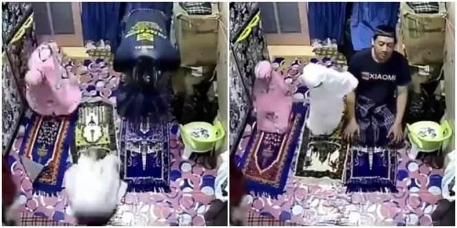 Auto Ngakak, Lagi Sholat Tiba-Tiba Anaknya Koprol, Begini Ekspresi Sang Ayah