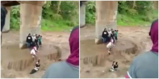 Detik-Detik Evakuasi Remaja Terjebak Banjir Saat Selfie di Bawah Jembatan