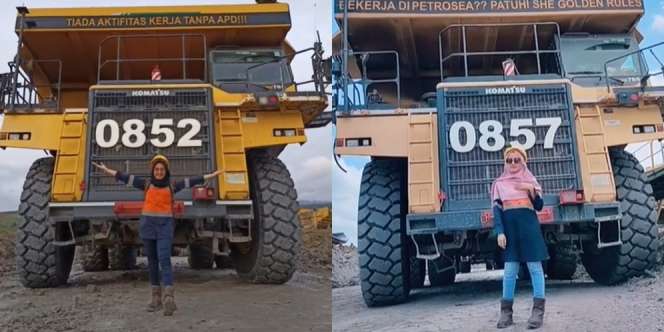 Hijaber Cantik di Areal Tambang, Lihai Mengemudikan Dump Truck Segede Rumah