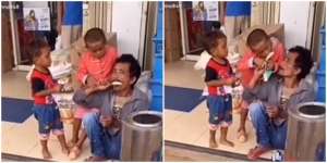 Kebahagian Mengharukan Bapak Nikmati Sebatang Es Krim Bersama Kedua Anaknya