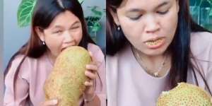 Kocak! Wanita Makan Buah Cempedak Beserta Kulitnya, ‘Ditunggu Review Durian’