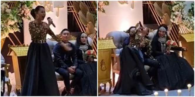 Biduan Duduk di Pangkuan Pengantin Pria, Ekspresi Istrinya Geli Sendiri