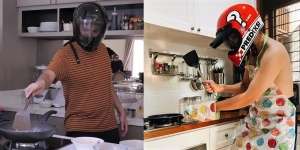 9 Aksi Kocak Artis Masak Pakai Helm, Amanda Manopo Ngakak!