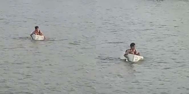 Viral Video Murid SD Pakai Kotak Gabus untuk Berangkat Sekolah