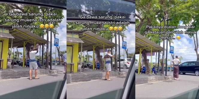 Suami Lupa Bawa Sarung Pas Mau Sholat, Mukena Istri pun Jadi