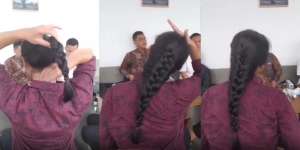 Sosok Berambut Panjang Lagi Kegerahan Usap Leher Bikin Penasaran