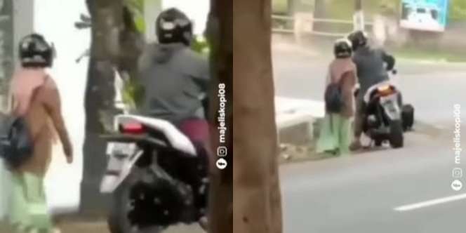 Ngambek Tak Mau Dibonceng, Si Cewek Langsung Digotong ke Atas Motor oleh Cowoknya