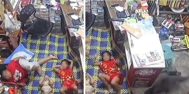 Santuy Jaga Toko dan Adik Bayi, Dua Bocah Auto Panik Didatangi Biawak Raksasa