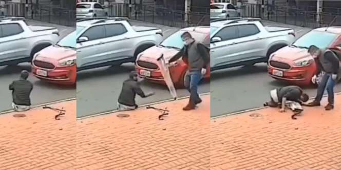 Bikin Haru, Penyandang Disabilitas Langsung Sujud dan Cium Kaki Pria Berhati Mulia yang Memberinya Tongkat Kruk