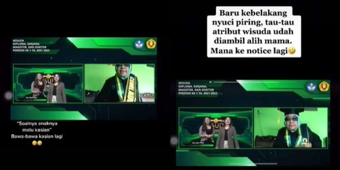 Momen Kocak Wisudawati Sibuk Cuci Piring `Dibajak` Emaknya Tampil Pas Wisuda Online