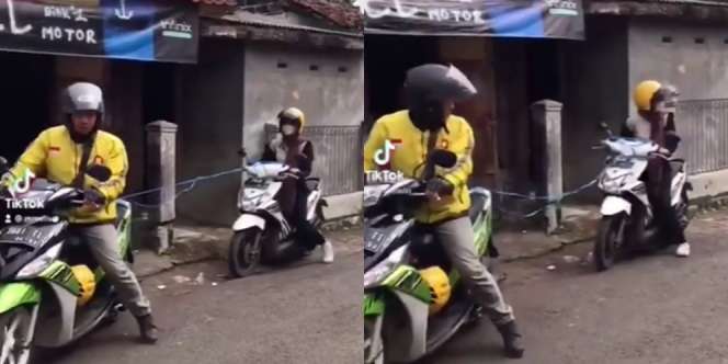 Driver Ojol Bantu Tarik Motor Cewek, Alat yang Dipakai Bikin Kesal!