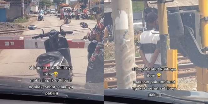  Si Bapak Santuy Parkirkan Motor Depan Palang Rel Kereta, Alasannya Bikin Pengendara Lain Ngakak!