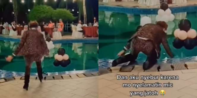 Malunya Sampai 7 Turunan! MC Keasyikan Joget Tercebur Kolam Gegara Kejar Mic Jatuh