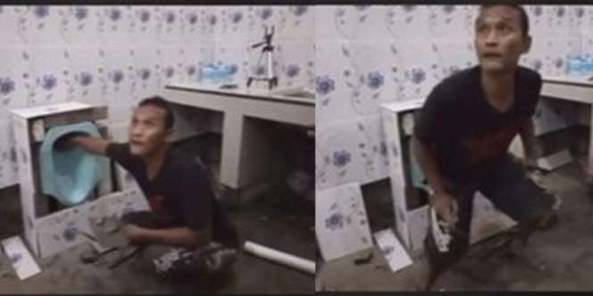 Viral Begini Jadinya Jika Kuli Amatiran Pasang Kloset Jongkok, Melawan Gravitasi!
