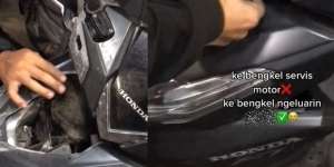 Bukan Mau Servis, si Cewek ke Bengkel Tuk Keluarkan Makhluk yang Sembunyi di Motor