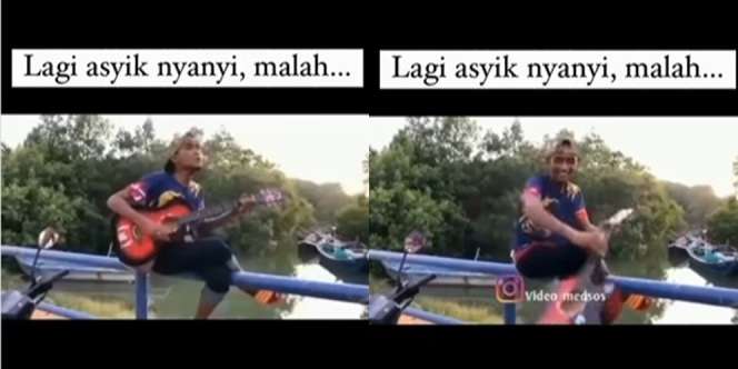 Pria Ini Asyik Bermain Gitar Sambil Nyanyi, Tapi Endingnya Malah Ngenes!