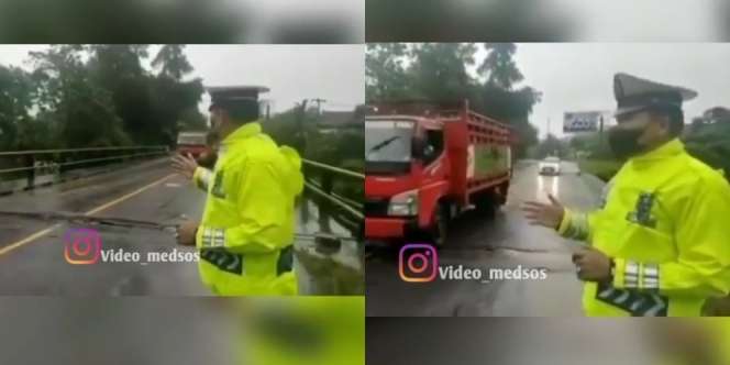 Sibuk Beri Info Arus Lalu Lintas, Polisi Ini Justru Lihat Kejadian Tak Terduga