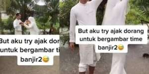 Pengantin Berfoto di Tengah Banjir, Hasilnya Tak Terduga