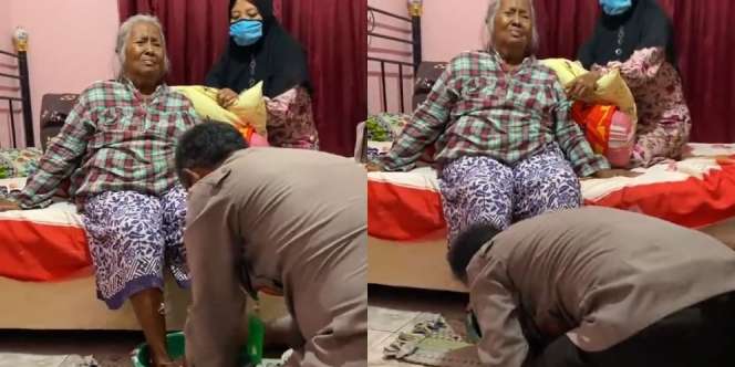 Masih Ingat Anggota Polisi 'Masuk Pak Eko'? Kini Aksinya Mencuci dan Cium Kaki Ibunda Bikin Warganet Menangis