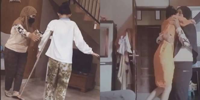 Dibantu Sang Ibu, Momen Wanita Belajar Jalan Usai Kecelakaan Bikin Haru