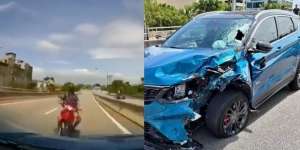 Video Detik-Detik Pemotor Lawan Arus dan Tabrak Mobil di Jalan Tol Lingkar Luar, Netizen Sebut Gelagatnya Aneh