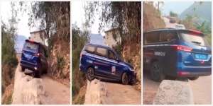 Mobil Nekat Putar Balik di Jalan Sempit dan Jurang Curam Bikin Deg-degan: Salah Injak Gas Mundur Auto Pindah Alam