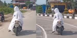 Pasangan Mempelai Pulang Naik Motor Usai Menikah, 'Sederhana tapi Bahagia'