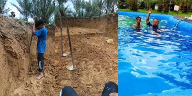 Viral! Ayah Dibantu Anak-anaknya Buat Kolam Renang Sendiri di Rumah, Selesai dalam Tiga Bulan, Lihat Hasilnya...
