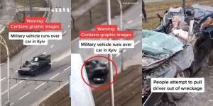 Video Detik-Detik Mobil Dilindas Tank, Ajaib Penumpangnya Selamat