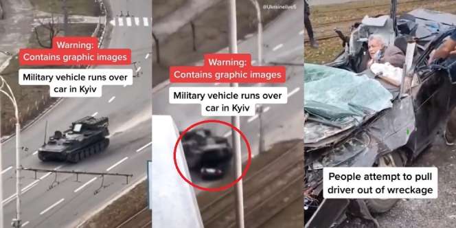 Video Detik-Detik Mobil Dilindas Tank, Ajaib Penumpangnya Selamat