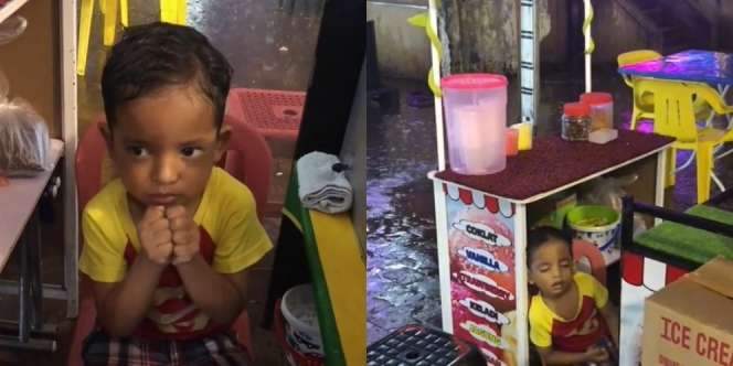 Temani Bapak Dagang Es Krim di Tengah Hujan, Bocah Menggigil Kedinginan Sampai Ketiduran
