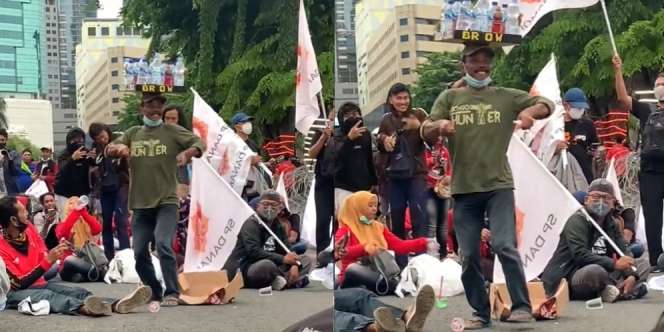 Viral Aksi Bapak Penjual Minuman Asyik Berjoget, Peserta Demo Tak Tahan Ikut Bergoyang