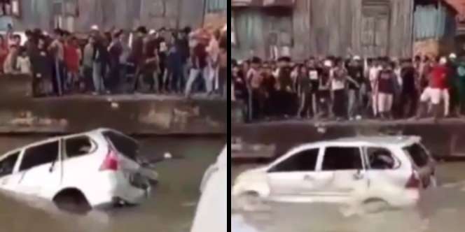 Heboh Warga Palembang Ceburkan Mobil Ugal-ugalan ke Sungai Usai Tabrak 2 Orang