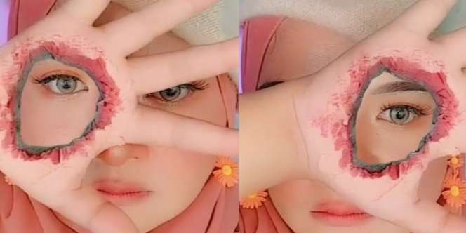 Telapak Tangan TikTokers MUA Bolong Sampai Bisa Intip Wajah, Triknya Bikin Penasaran